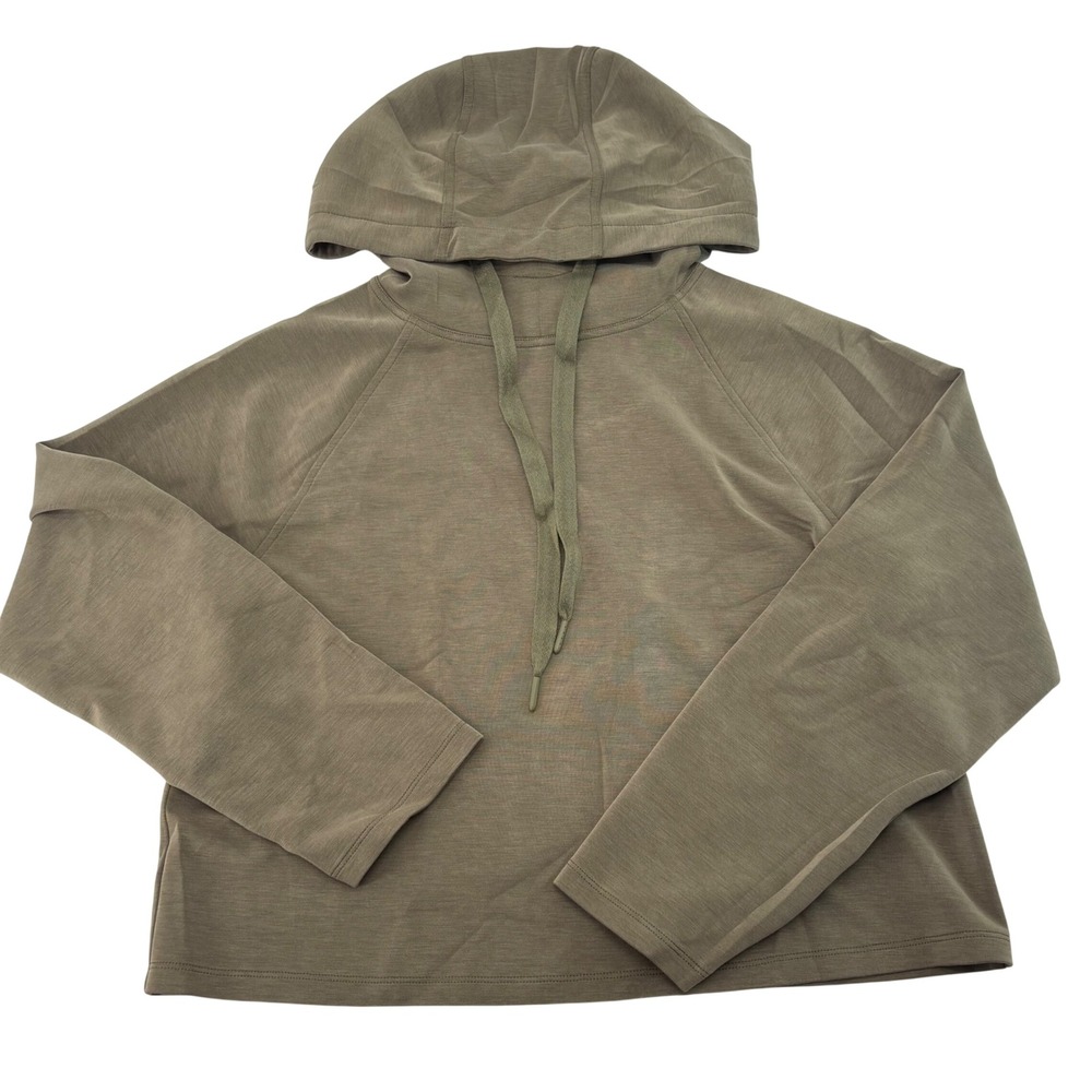 Versona Womens Small Olive Green Slub Knit Cropped Pullover Hoodie Raglan Sleeve